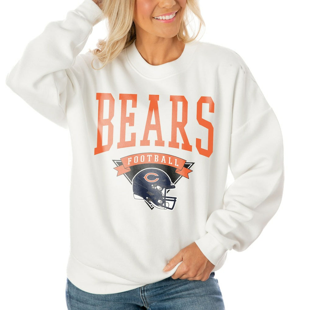 Chicago Bears Gameday Couture Women's Oversized Yard Line Tri-Blend Pullover Sweatshirt White | NFL