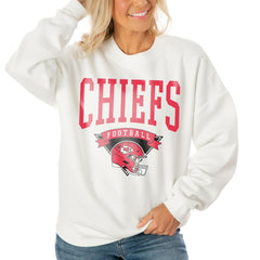 Kansas City Chiefs Gameday Couture Women's Oversized Yard Line Tri-Blend Pullover Sweatshirt White | NFL