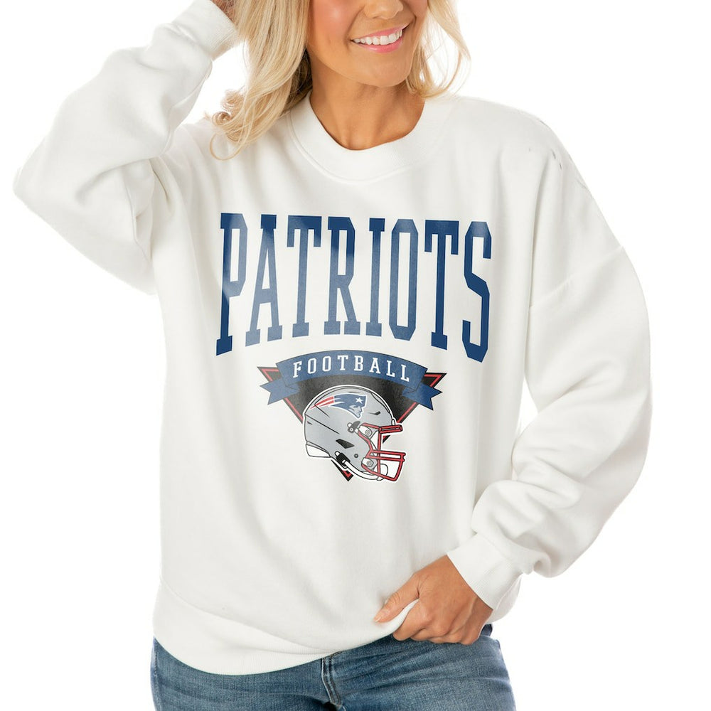 New England Patriots Gameday Couture Women's Oversized Yard Line Tri-Blend Pullover Sweatshirt White | NFL