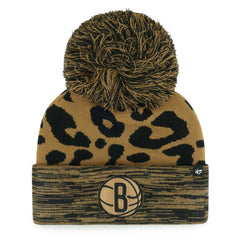 Brooklyn Nets '47 Women's Rosette Cuffed Knit Hat with Pom Leopard - NBA