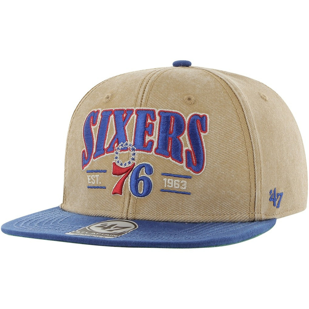 Philadelphia 76ers '47 Chilmark Captain Snapback Khaki/Royal - NBA