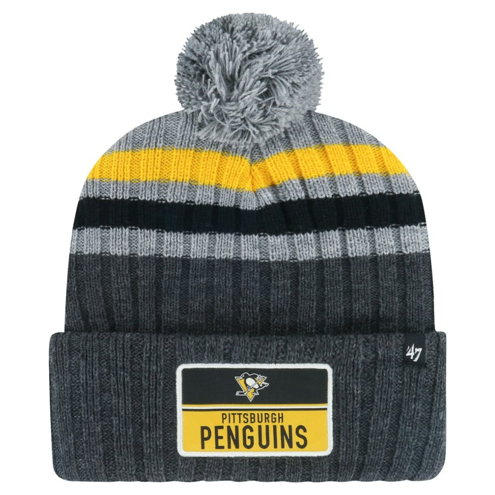 Pittsburgh Penguins '47 Stack Patch Cuffed Knit Hat with Pom - Gray - NHL