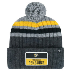 Pittsburgh Penguins '47 Stack Patch Cuffed Knit Hat with Pom - Gray - NHL