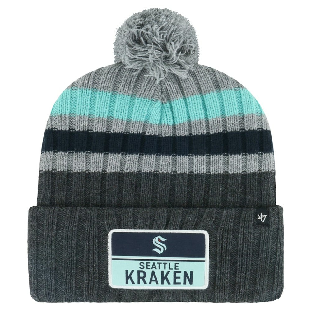 Seattle Kraken '47 Stack Patch Cuffed Knit Hat with Pom - Gray - NHL