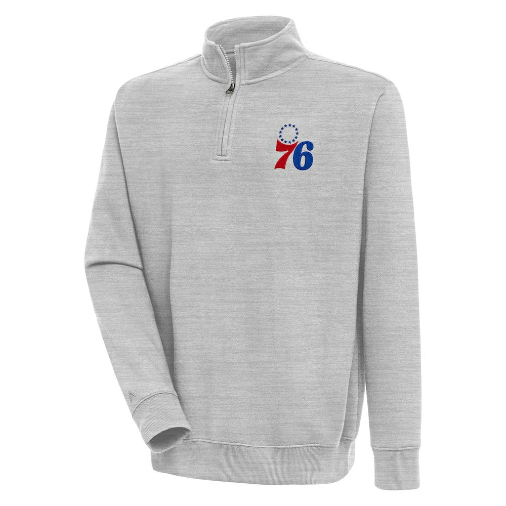 Philadelphia 76ers Antigua Victory Quarter-Zip Pullover Top Heather Gray - NBA