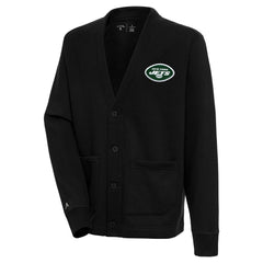 New York Jets Antigua Victory Button-Up Cardigan Black | NFL