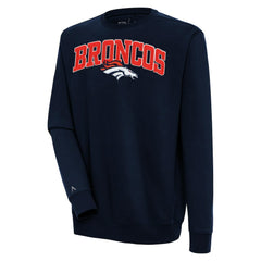 Denver Broncos Antigua Victory Chenille Pullover Sweatshirt Navy | NFL