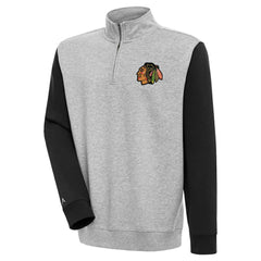 Chicago Blackhawks Antigua Victory Colorblock Quarter-Zip Pullover Top - Heather Gray/Black - NHL