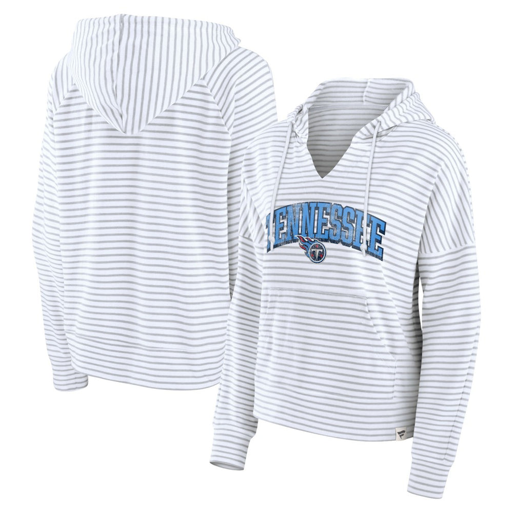 Tennessee Titans Women's Striped Notch Neck Pullover Hoodie White/Gray | Fanatics