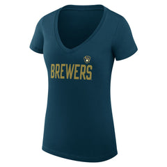 Milwaukee Brewers G-III 4Her by Carl Banks Women's Super-Slim Fit Lightweight Dot Print V-Neck T-Shirt - MLB