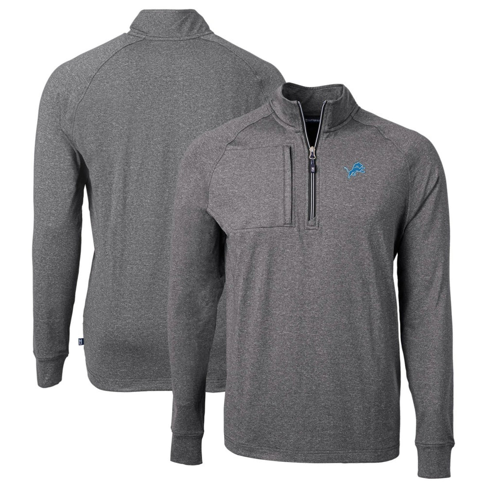Detroit Lions Cutter & Buck Big & Tall Adapt Eco Knit Quarter-Zip Pullover Top Heather Black | NFL