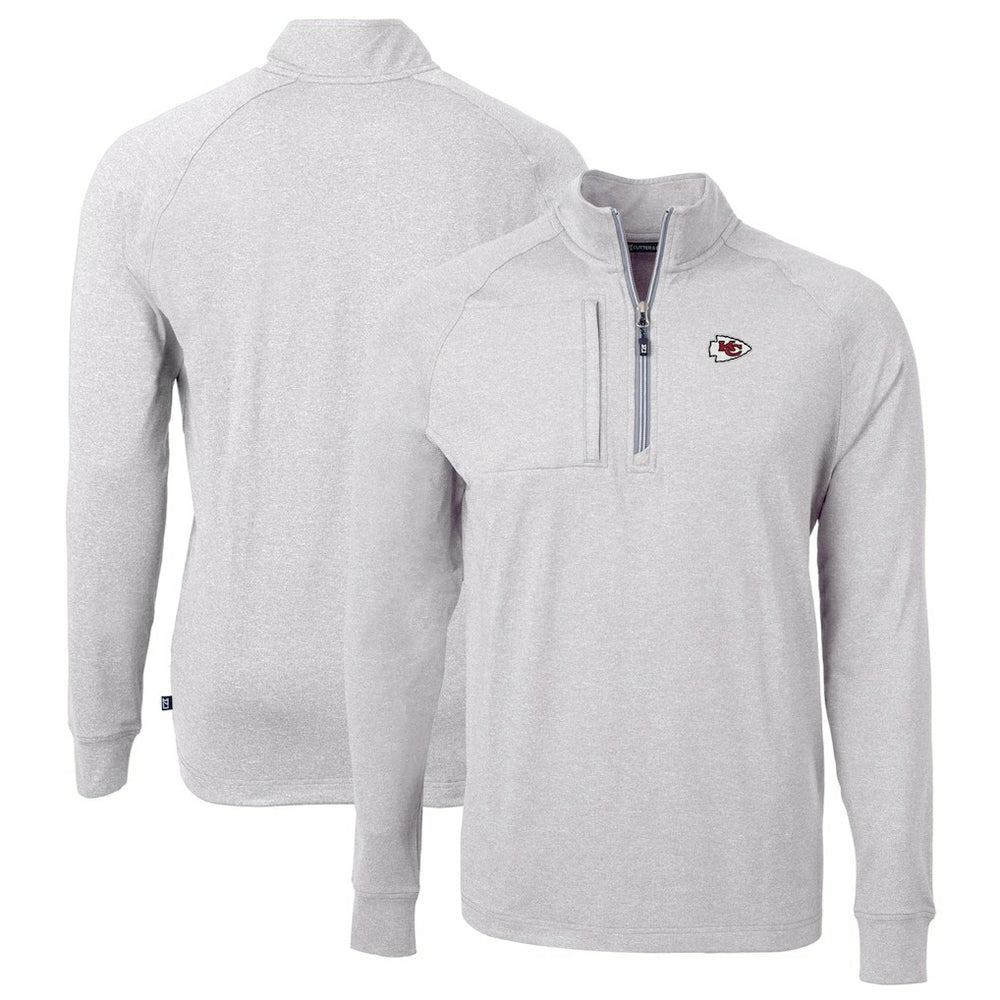 Kansas City Chiefs Cutter & Buck Big & Tall Adapt Eco Knit Quarter-Zip Pullover Top Heather Gray | NFL