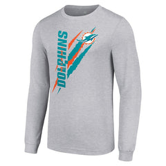 Miami Dolphins Starter Color Scratch Long Sleeve T-Shirt Heather Gray | NFL