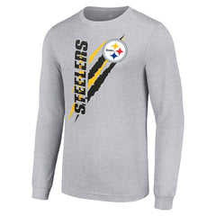 Pittsburgh Steelers Starter Color Scratch Long Sleeve T-Shirt Heather Gray | NFL