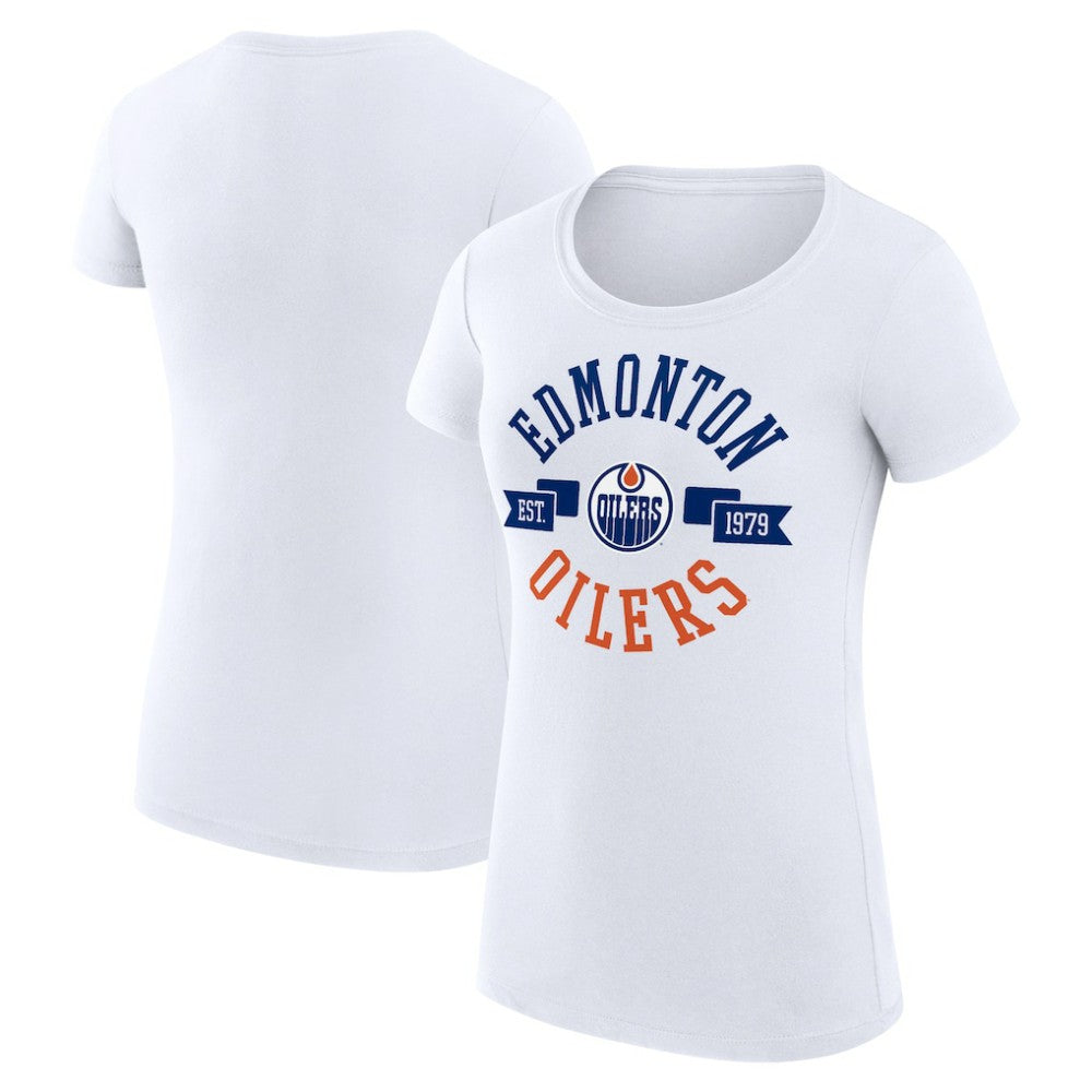 Edmonton Oilers G-III 4Her by Carl Banks Women's Super-Slim Fit Lightweight City Graphic Sport Crewneck T-Shirt - White - NHL