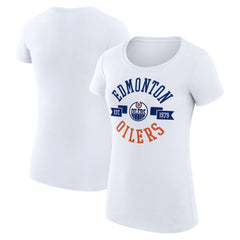 Edmonton Oilers G-III 4Her by Carl Banks Women's Super-Slim Fit Lightweight City Graphic Sport Crewneck T-Shirt - White - NHL