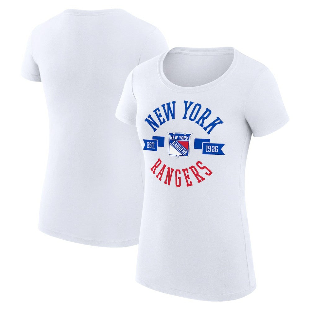 New York Rangers G-III 4Her by Carl Banks Women's Super-Slim Fit Lightweight City Graphic Sport Crewneck T-Shirt - White - NHL