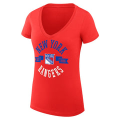 New York Rangers G-III 4Her by Carl Banks Women's Super-Slim Fit Lightweight City Graphic V-Neck T-Shirt - Red - NHL
