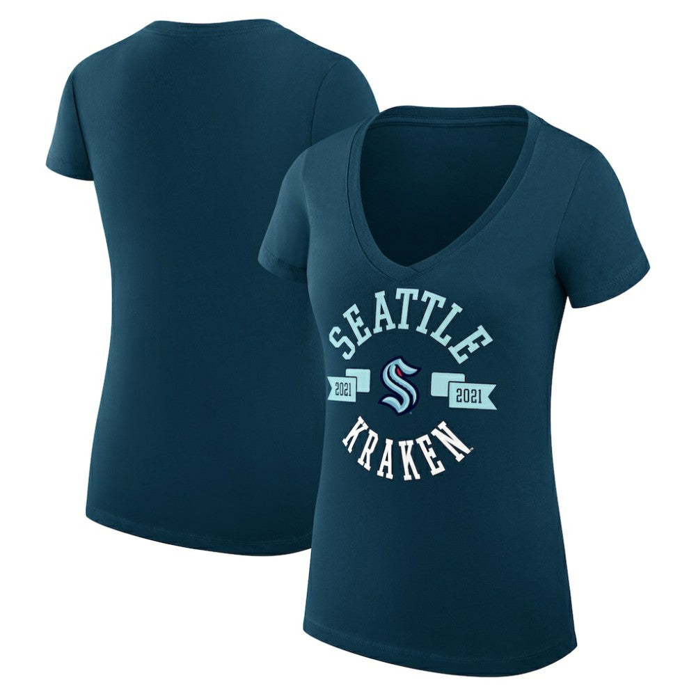 Seattle Kraken G-III 4Her by Carl Banks Women's Super-Slim Fit Lightweight City Graphic V-Neck T-Shirt - Navy - NHL
