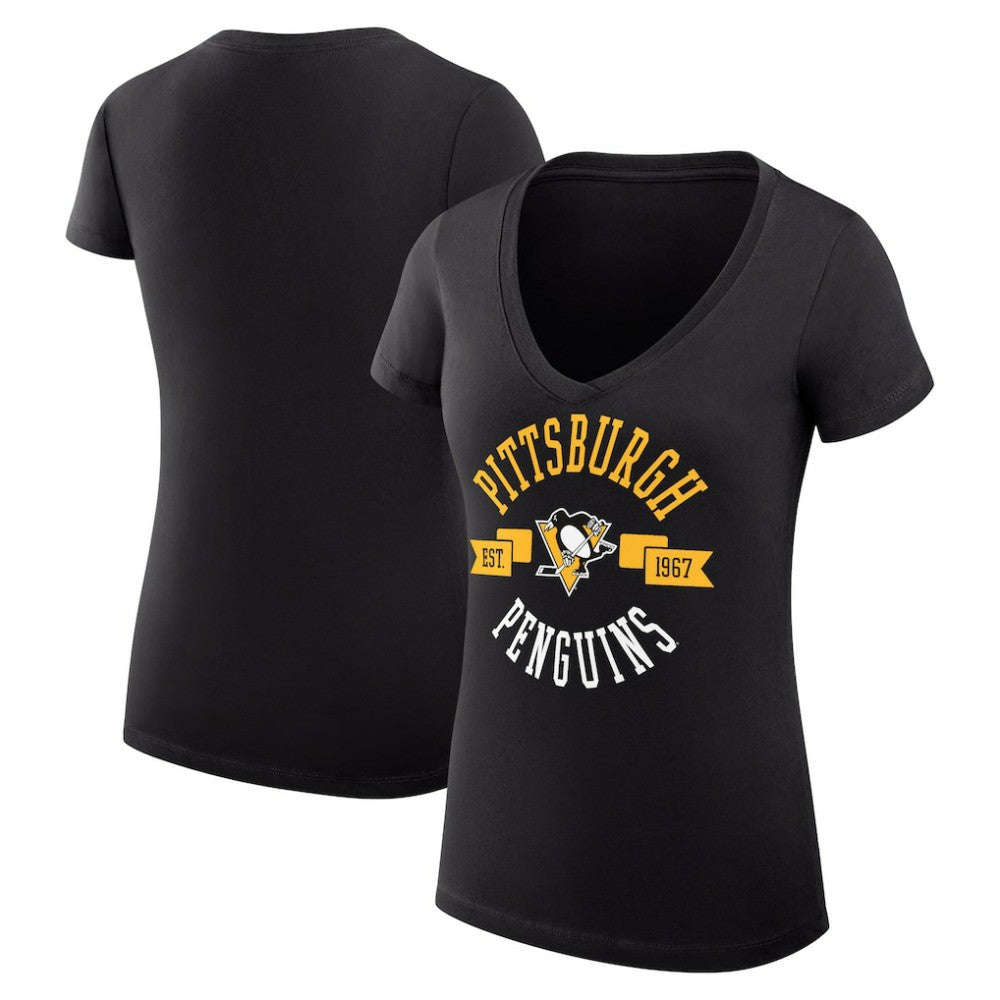 Pittsburgh Penguins G-III 4Her by Carl Banks Women's Super-Slim Fit Lightweight City Graphic V-Neck T-Shirt - Black - NHL