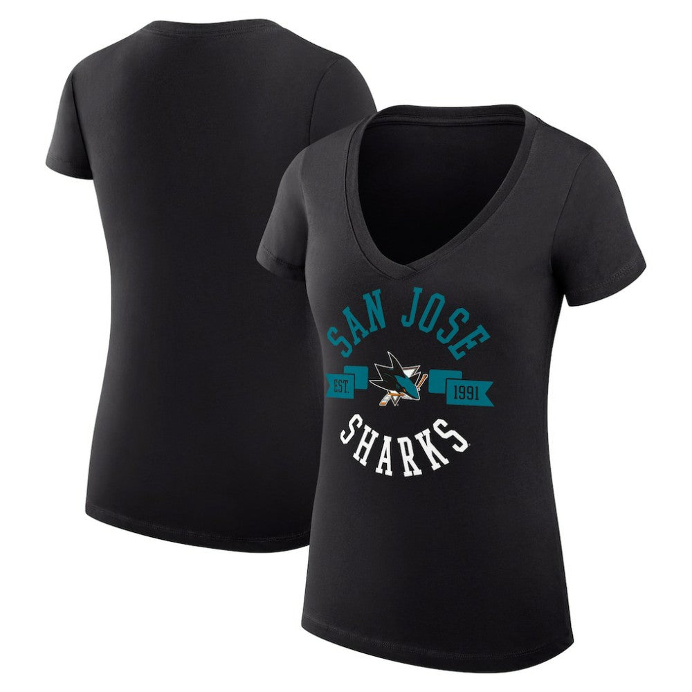San Jose Sharks G-III 4Her by Carl Banks Women's Super-Slim Fit Lightweight City Graphic V-Neck T-Shirt - Black - NHL