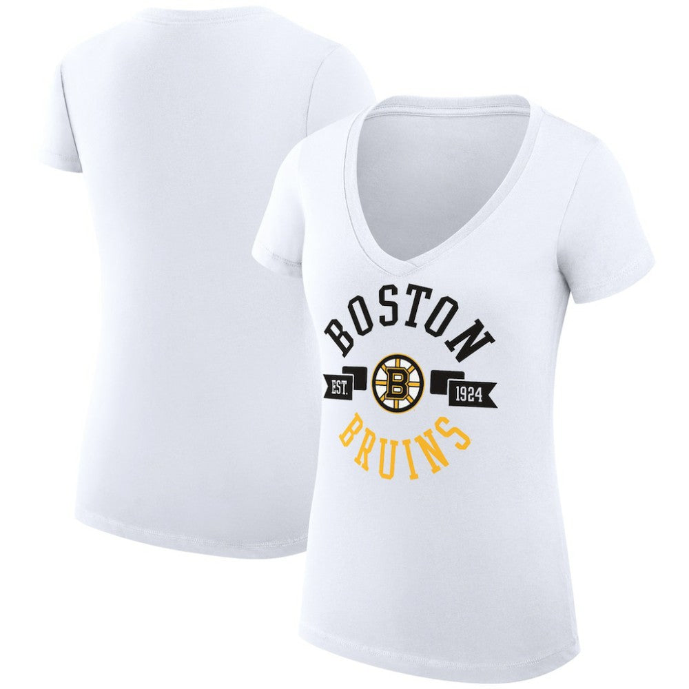 Boston Bruins G-III 4Her by Carl Banks Women's Super-Slim Fit Lightweight City Graphic V-Neck T-Shirt - White - NHL
