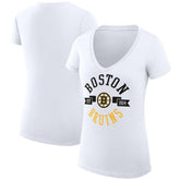 Boston Bruins G-III 4Her by Carl Banks Women's Super-Slim Fit Lightweight City Graphic V-Neck T-Shirt - White - NHL