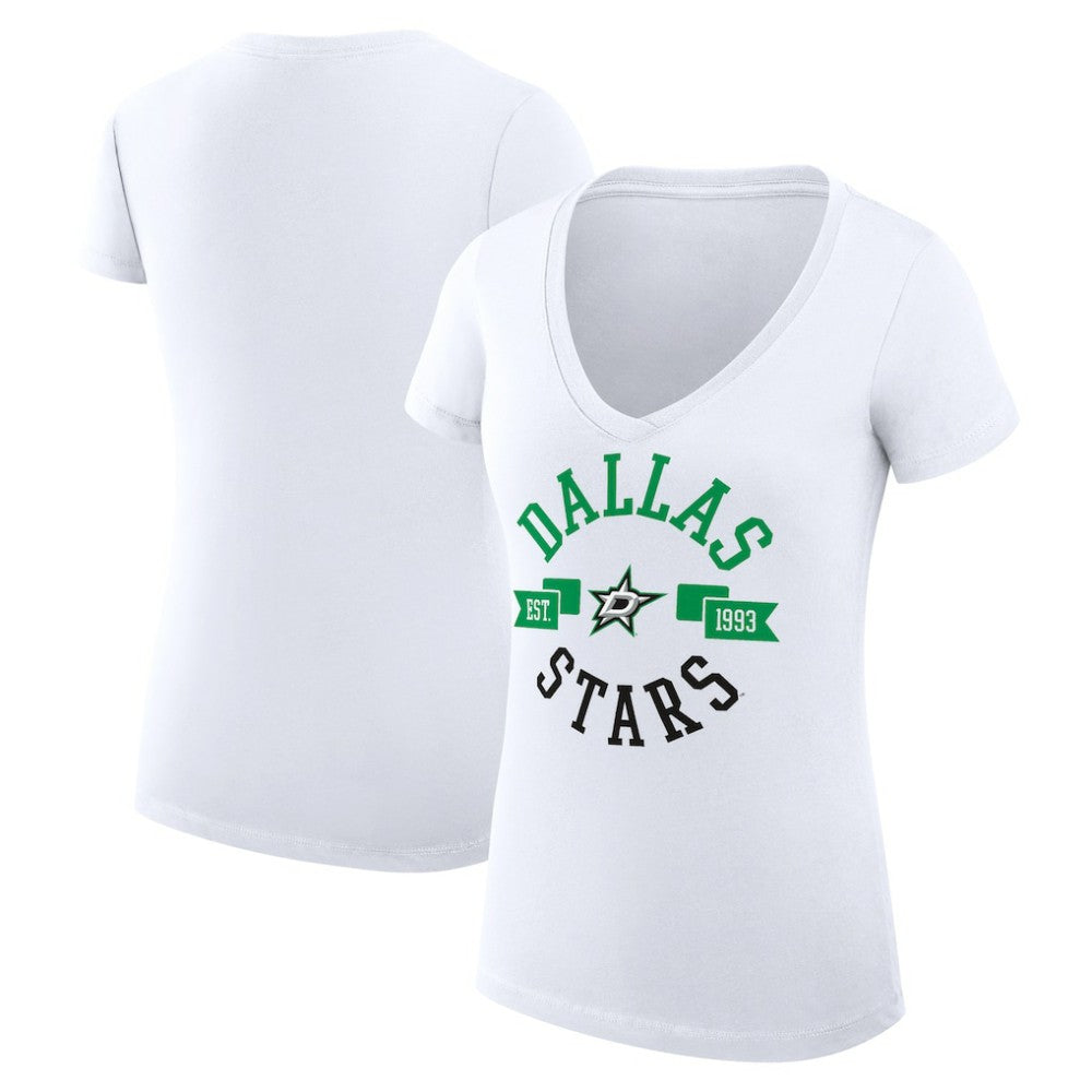 Dallas Stars G-III 4Her by Carl Banks Women's Super-Slim Fit Lightweight City Graphic V-Neck T-Shirt - White - NHL