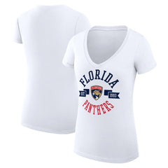 Florida Panthers G-III 4Her by Carl Banks Women's Super-Slim Fit Lightweight City Graphic V-Neck T-Shirt - White - NHL