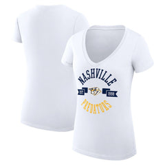 Nashville Predators G-III 4Her by Carl Banks Women's Super-Slim Fit Lightweight City Graphic V-Neck T-Shirt - White - NHL
