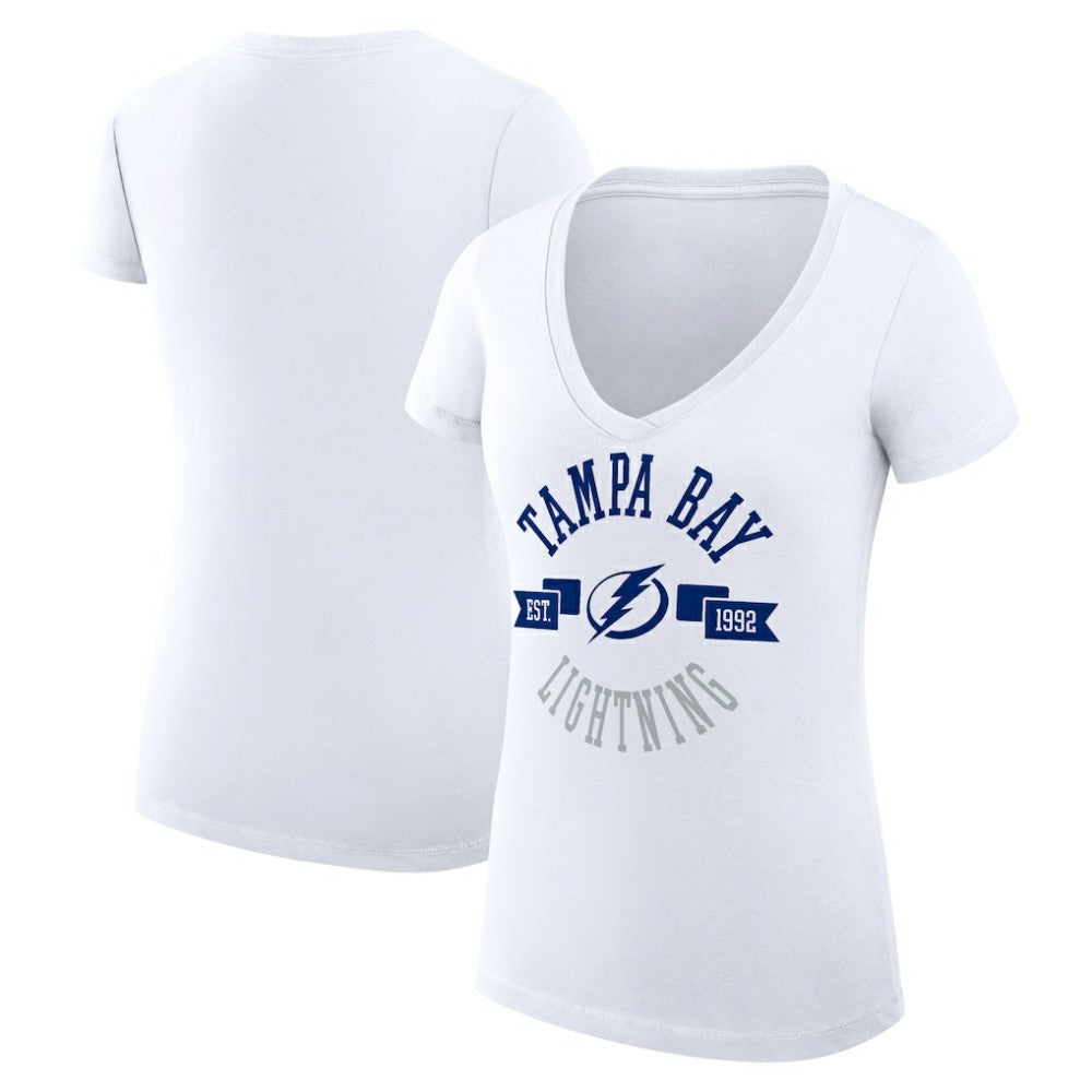 Tampa Bay Lightning G-III 4Her by Carl Banks Women's Super-Slim Fit Lightweight City Graphic V-Neck T-Shirt - White - NHL