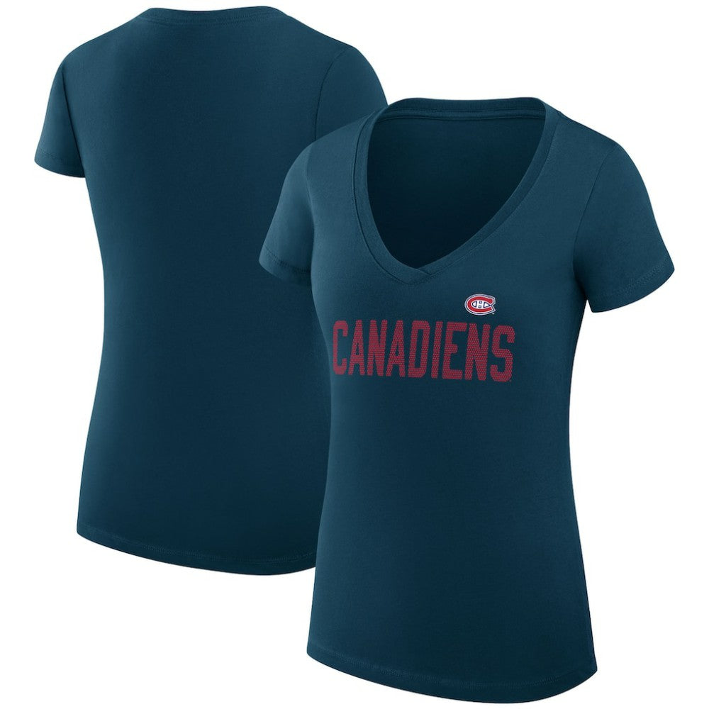 Montreal Canadiens G-III 4Her by Carl Banks Women's Super-Slim Fit Lightweight Dot Print Team V-Neck T-Shirt - Navy - NHL