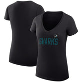 San Jose Sharks G-III 4Her by Carl Banks Women's Super-Slim Fit Lightweight Dot Print Team V-Neck T-Shirt - Black - NHL