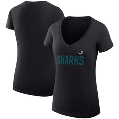 San Jose Sharks G-III 4Her by Carl Banks Women's Super-Slim Fit Lightweight Dot Print Team V-Neck T-Shirt - Black - NHL