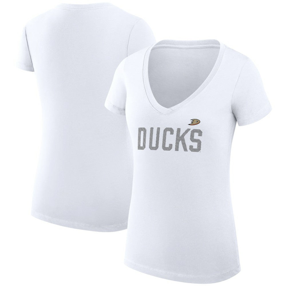 Anaheim Ducks G-III 4Her by Carl Banks Women's Super-Slim Fit Lightweight Dot Print Team V-Neck T-Shirt - White - NHL