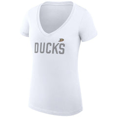 Anaheim Ducks G-III 4Her by Carl Banks Women's Super-Slim Fit Lightweight Dot Print Team V-Neck T-Shirt - White - NHL