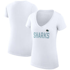 San Jose Sharks G-III 4Her by Carl Banks Women's Super-Slim Fit Lightweight Dot Print Team V-Neck T-Shirt - White - NHL