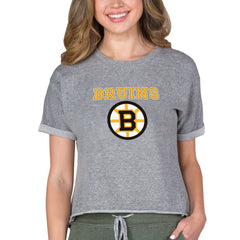 Boston Bruins Concepts Sport Women's Tri-Blend Mainstream Terry Short Sleeve Sweatshirt Top - Heather Gray - NHL