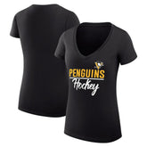 Pittsburgh Penguins G-III 4Her by Carl Banks Women's Super-Slim Fit Lightweight Graphic V-Neck T-Shirt - Black - NHL