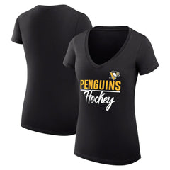 Pittsburgh Penguins G-III 4Her by Carl Banks Women's Super-Slim Fit Lightweight Graphic V-Neck T-Shirt - Black - NHL