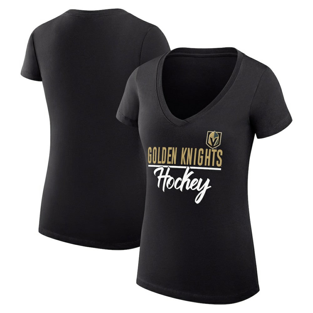 Vegas Golden Knights G-III 4Her by Carl Banks Women's Super-Slim Fit Lightweight Graphic V-Neck T-Shirt - Black - NHL
