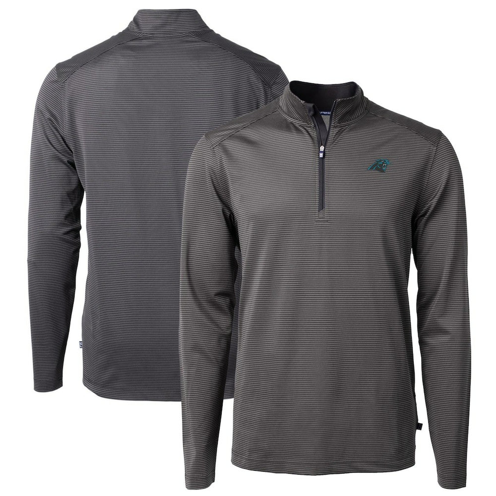 Carolina Panthers Cutter & Buck Virtue Eco Pique Micro Stripe Recycled Quarter-Zip Pullover Top Black/Gray | NFL