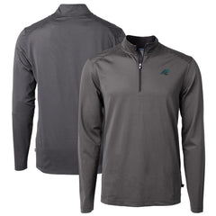 Carolina Panthers Cutter & Buck Virtue Eco Pique Micro Stripe Recycled Quarter-Zip Pullover Top Black/Gray | NFL