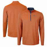 Denver Broncos Cutter & Buck Virtue Eco Pique Micro Stripe Recycled Quarter-Zip Pullover Top Orange/Navy | NFL
