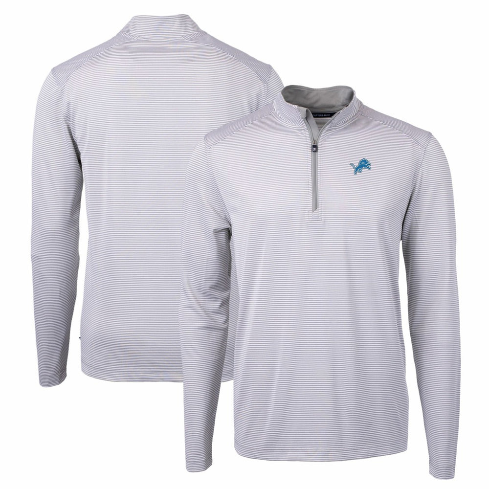 Detroit Lions Cutter & Buck Virtue Eco Pique Micro Stripe Recycled Quarter-Zip Pullover Top Gray/White | NFL