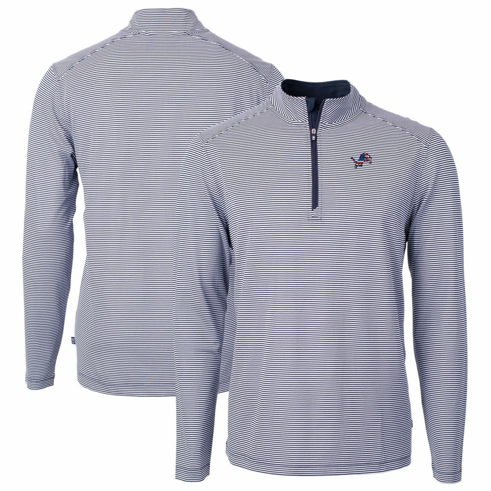 Detroit Lions Cutter & Buck Virtue Eco Pique Micro Stripe Recycled Quarter-Zip Pullover Top Navy/White | NFL