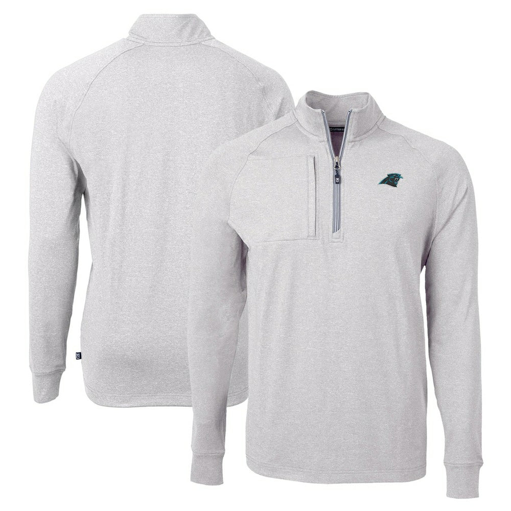 Carolina Panthers Cutter & Buck Adapt Eco Knit Quarter-Zip Pullover Top Heather Gray | NFL