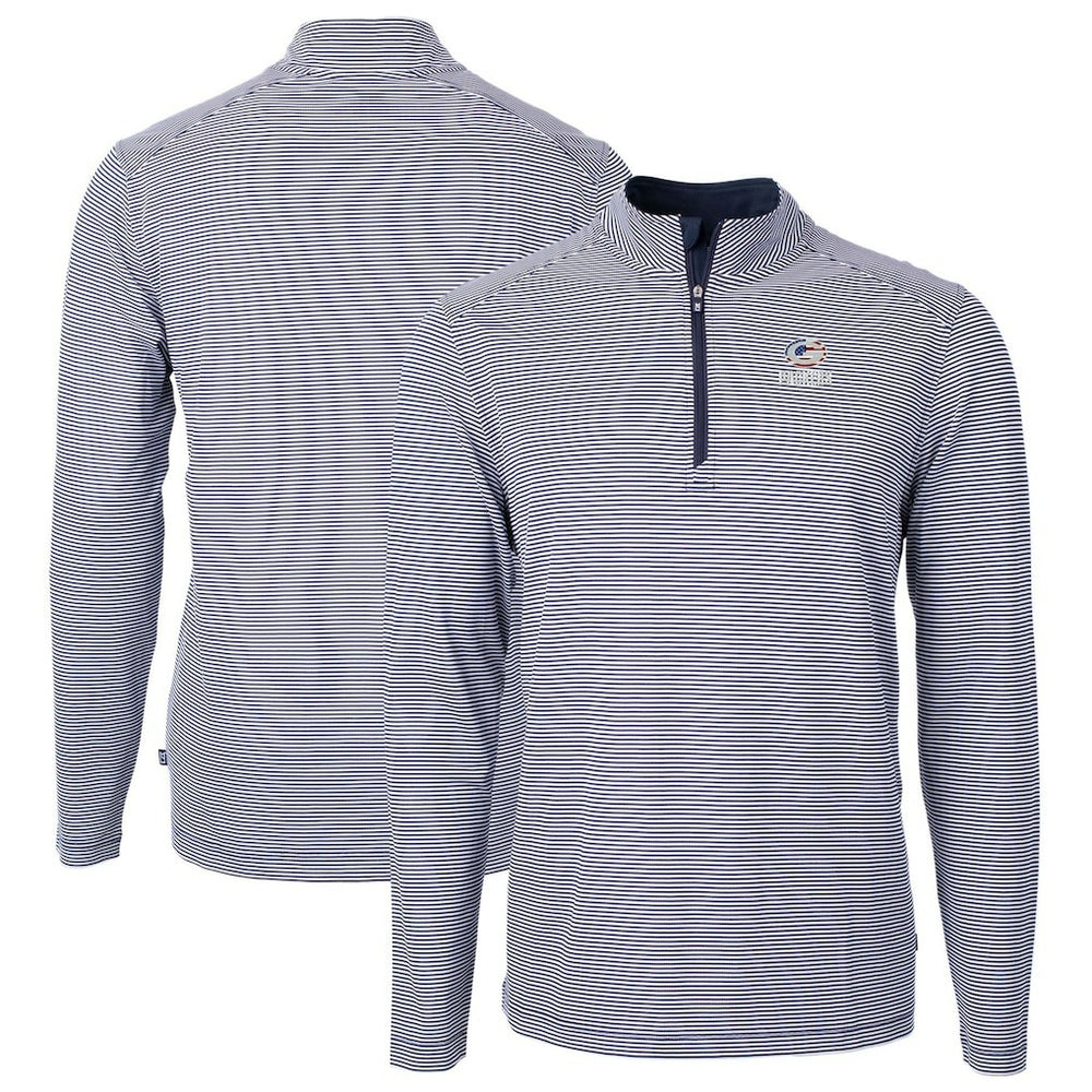 Green Bay Packers Cutter & Buck Virtue Eco Pique Micro Stripe Recycled Quarter-Zip Pullover Top Navy/White | NFL