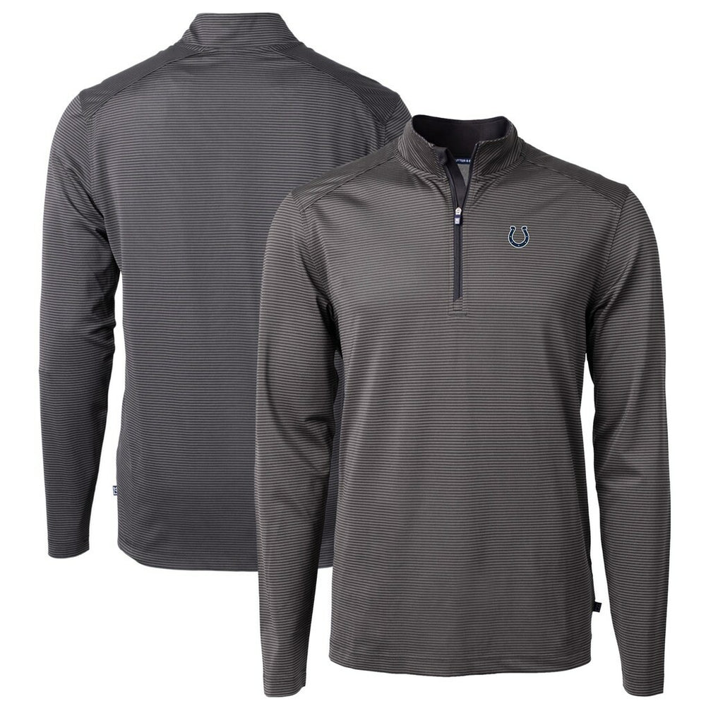 Indianapolis Colts Cutter & Buck Virtue Eco Pique Micro Stripe Recycled Quarter-Zip Pullover Top Black/Gray | NFL