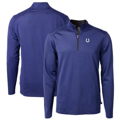 Indianapolis Colts Cutter & Buck Virtue Eco Pique Micro Stripe Recycled Quarter-Zip Pullover Top Royal/Black | NFL